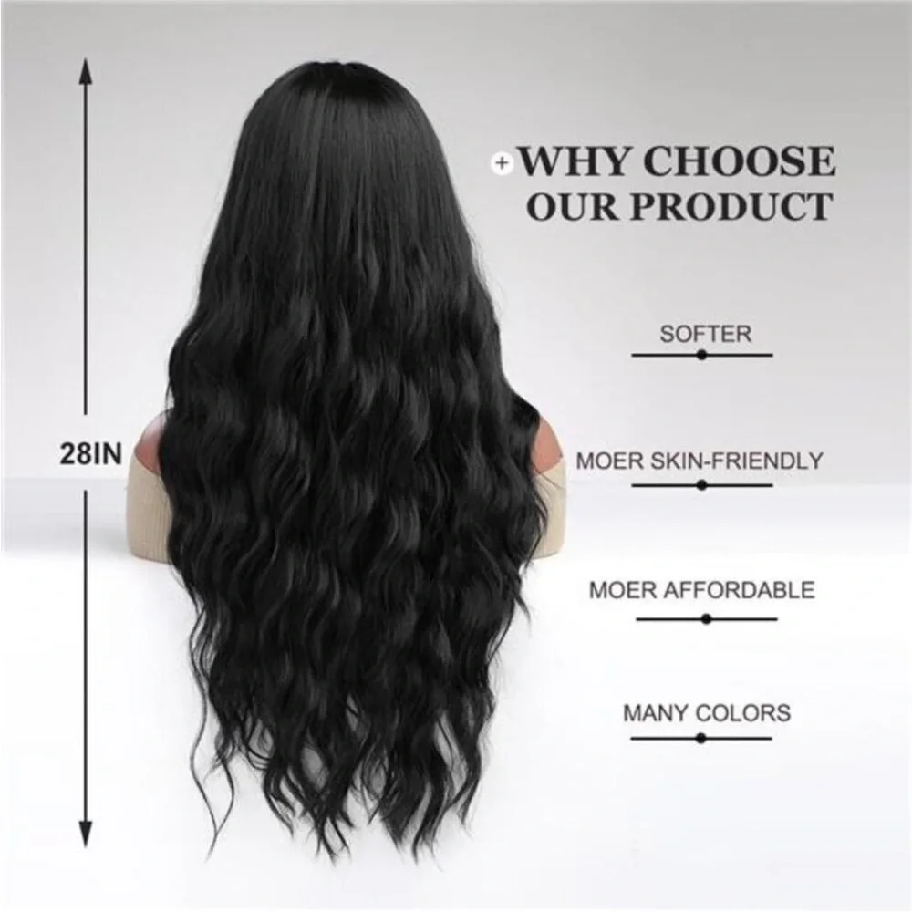Womens Natural 28” Hair Heat Resistant Black WIG